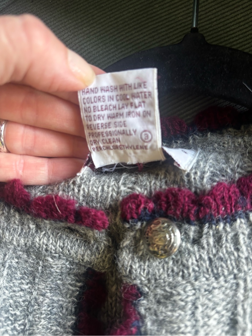 Vintage 80s SKYR Sportswear 100% Wool Cardigan Sweater Gray Cable Knit Hand Knit - Picture 3 of 13